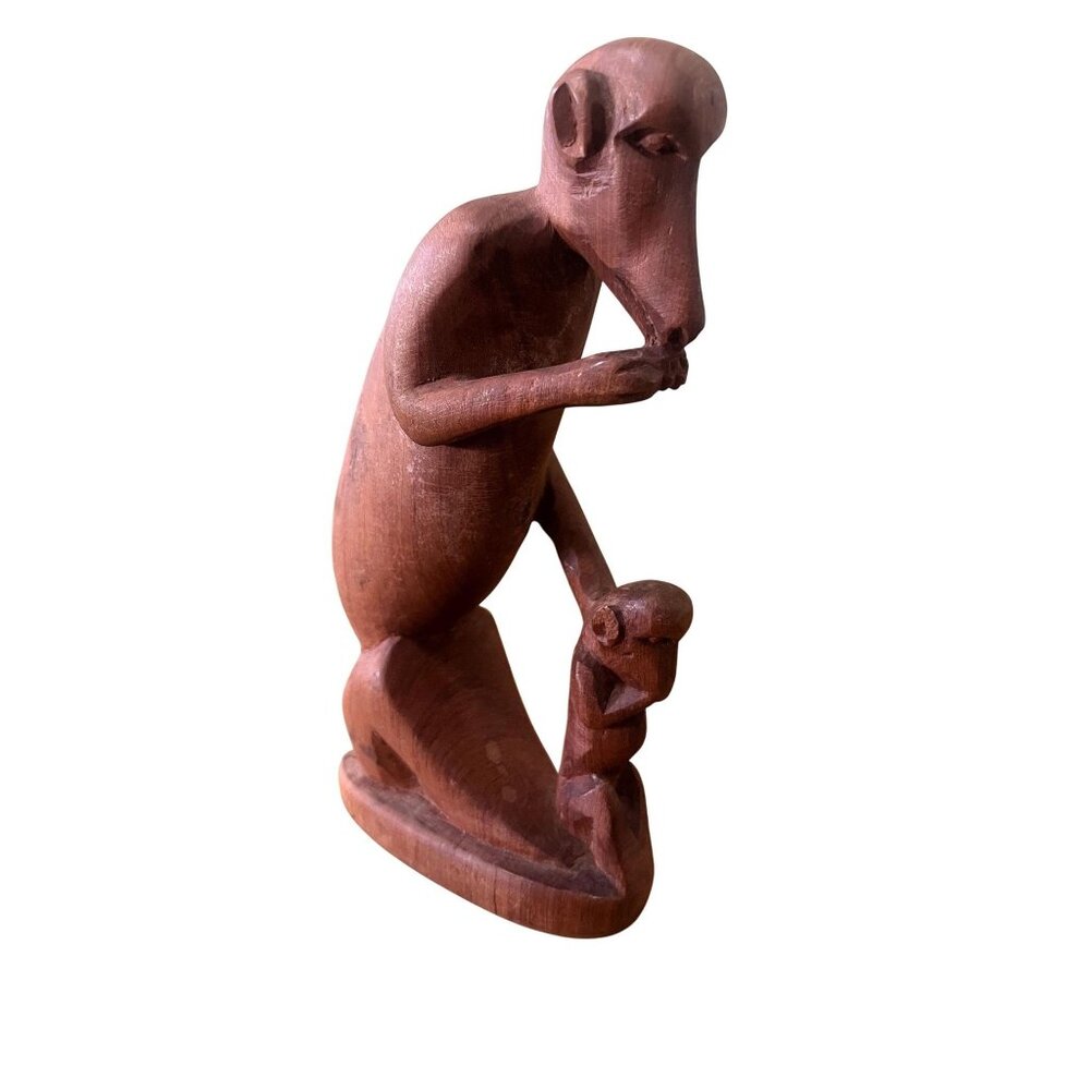 Vintage Hand Carved Wooden Monkeys Made in Kenya 7" Tall Wood